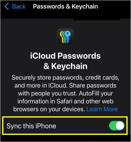 Đồng bộ Passwords and Keychain