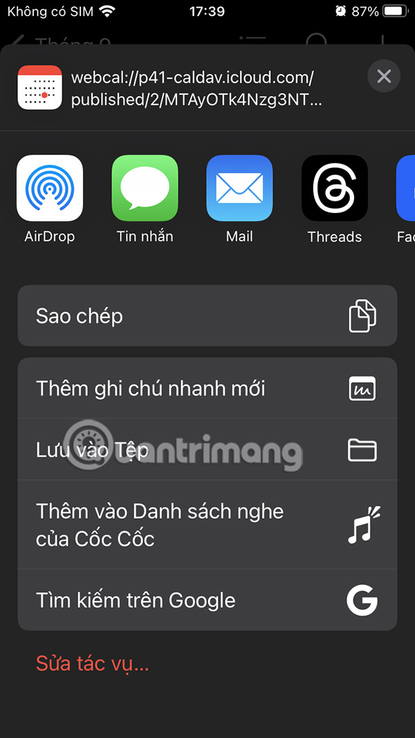 Link chia sẻ lịch iPhone