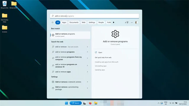 Tìm kiếm Add or remove programs trên Windows và mở lên.