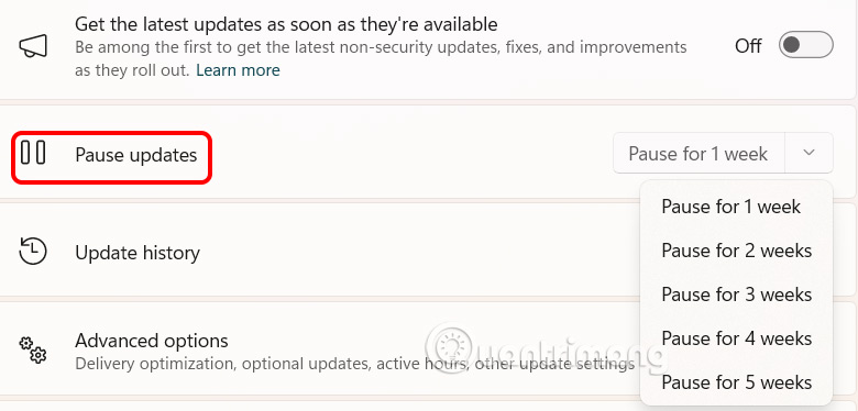 Pause Updates Windows