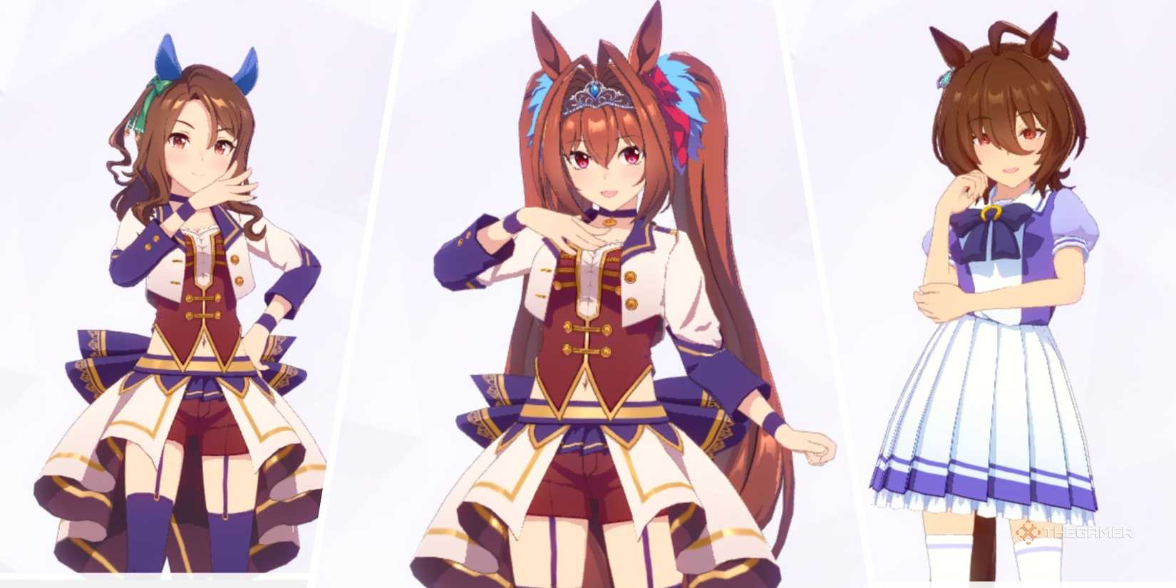 Daiwa Scarlet, Agnes Tachyon and King Halo side by side in a collage from Umamusume: Pretty Derby.