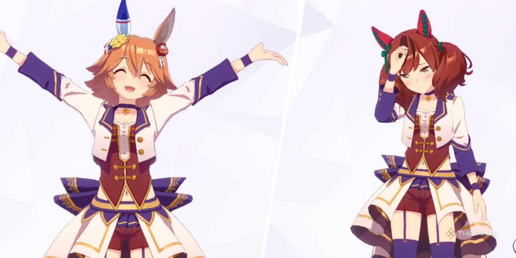 Matikanefukukitaru and Nice Nature side by side in a collage from Umamusume: Pretty Derby.