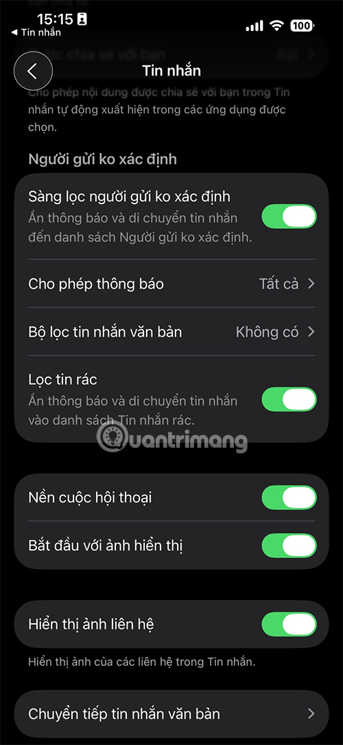lọc tin nhắn ios 26