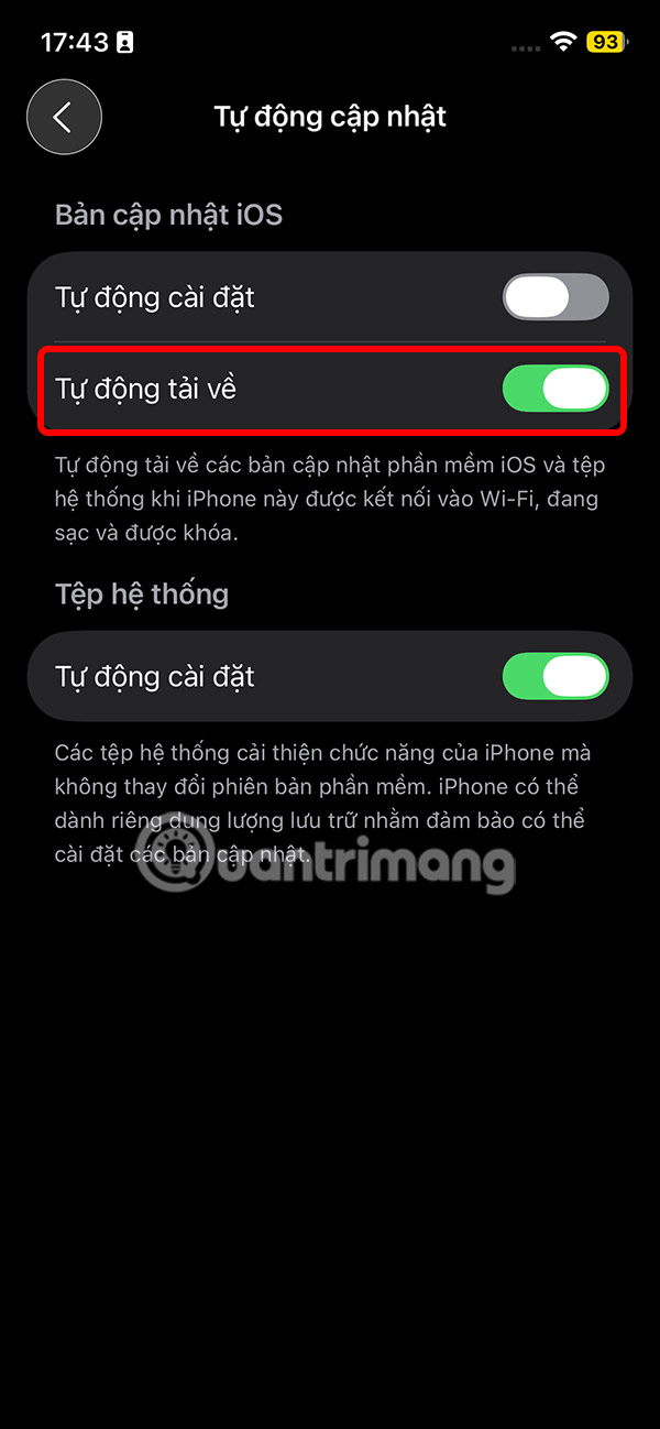 Tắt tự động tải iOS