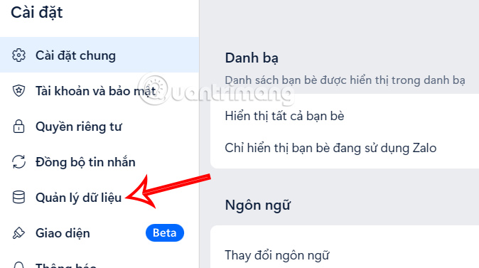 Quản lý dữ liệu Zalo