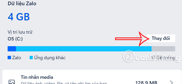 Thay đổi vị trí lưu dữ liệu Zalo