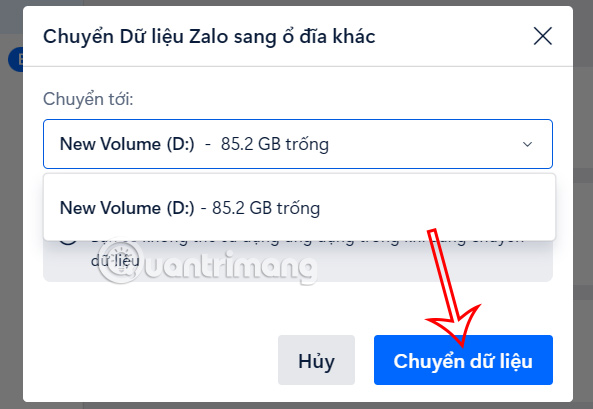 Chuyển dữ liệu Zalo sang ổ D