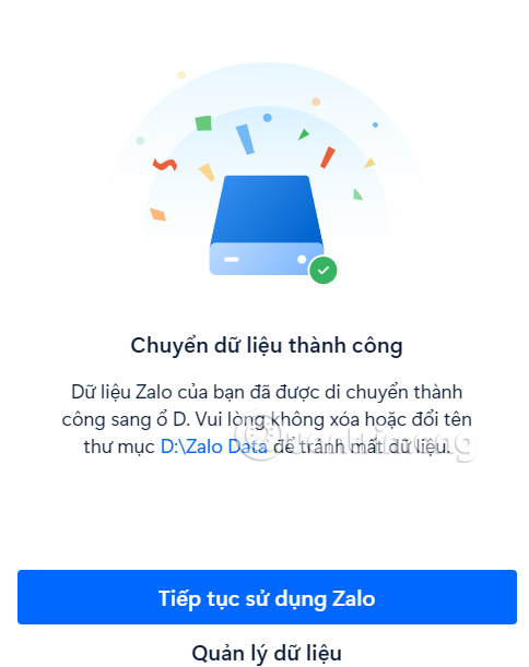 Quản lý dữ liệu Zalo ổ D