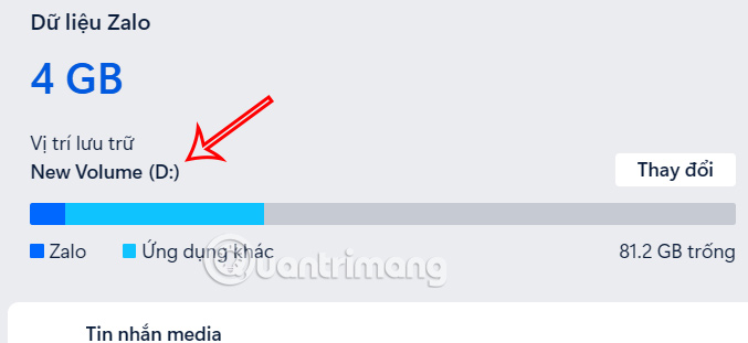 Thưc mục quản lý dữ liệu Zalo ổ D