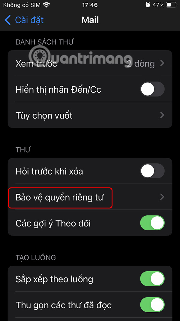 Bảo vệ quyền riêng tư Mail