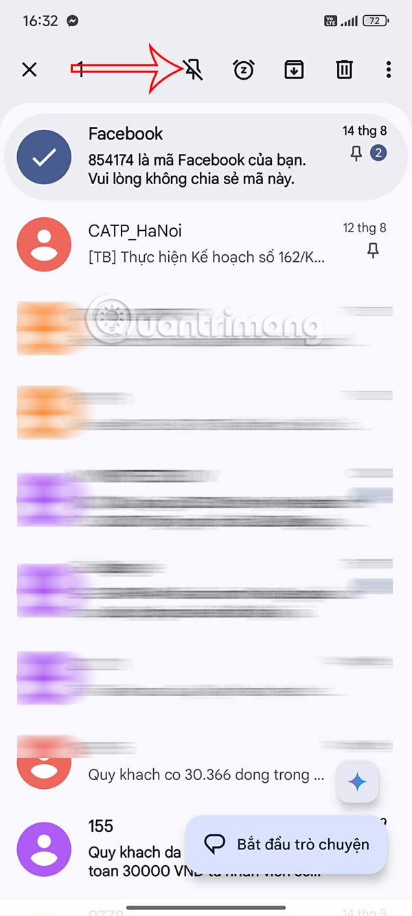 Bỏ ghim tin nhắn Android
