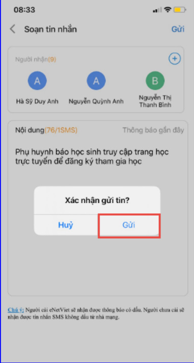 Nhập nội dung gửi tin nhắn eNetViet