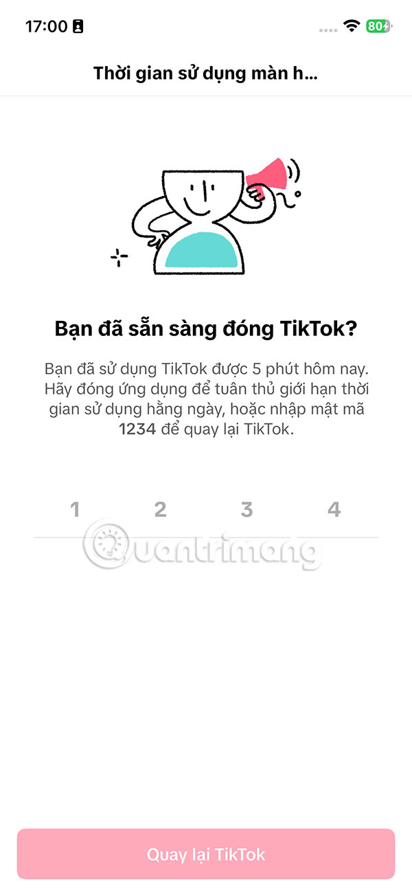 Thông báo hết thời gian dùng TikTok