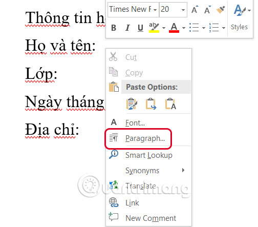 Chỉnh văn bản Word