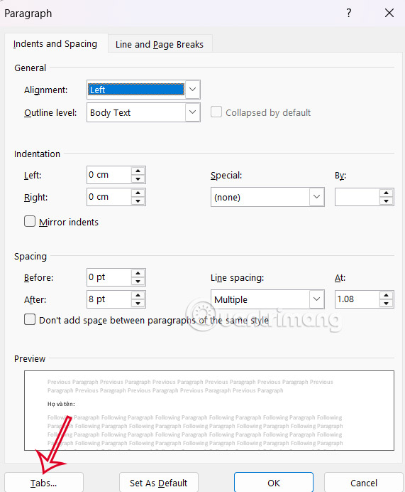 Tạo Tabs trong Word