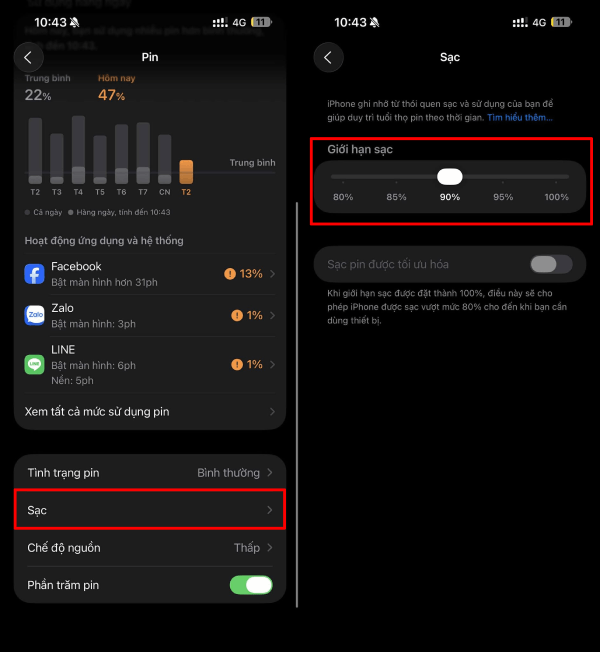 Bật giới hạn sạc Pin trên iPhone