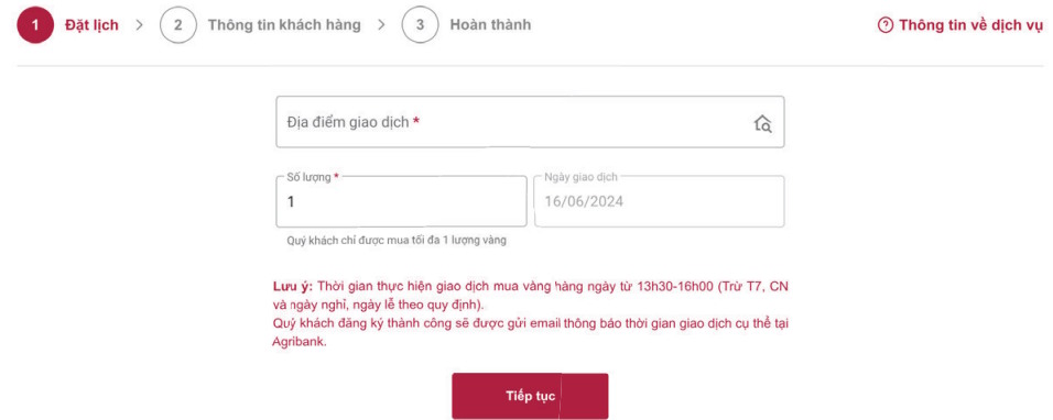 Chọn số lượng vàng muốn mua