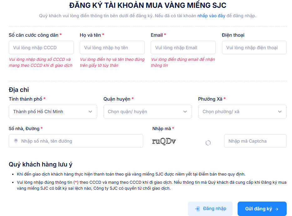 Mua vàng miếng SJC online