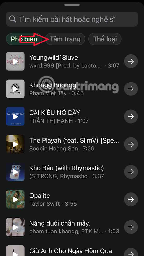 Tìm bài hát theo cảm xúc