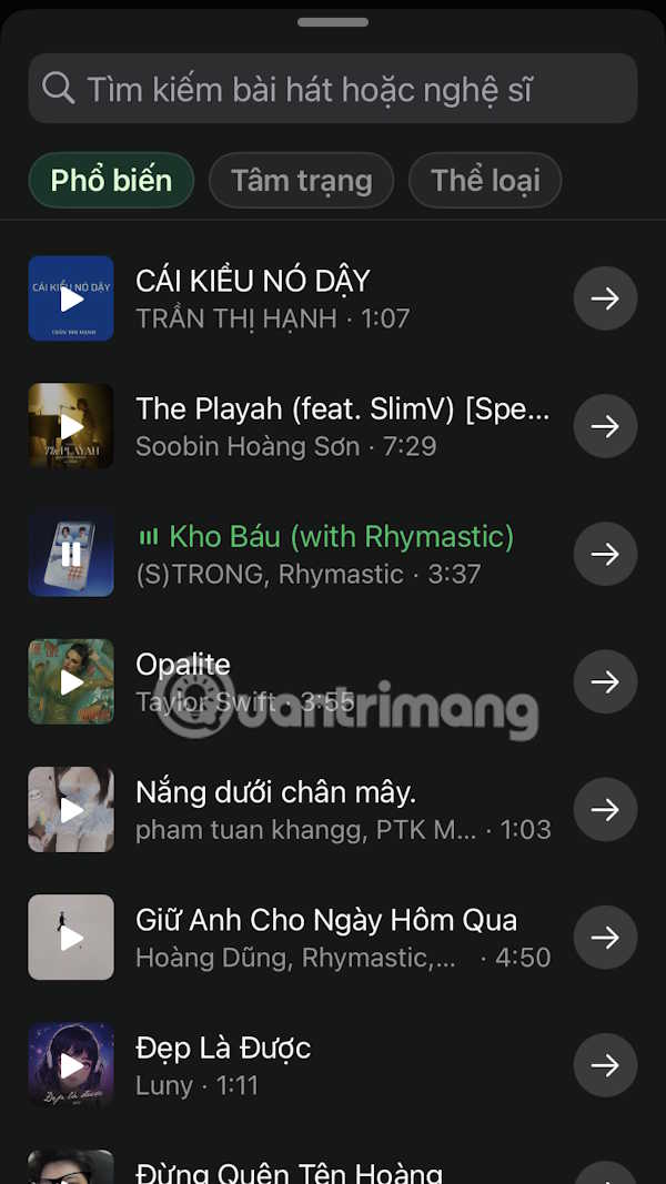 Bài hát đã chọn