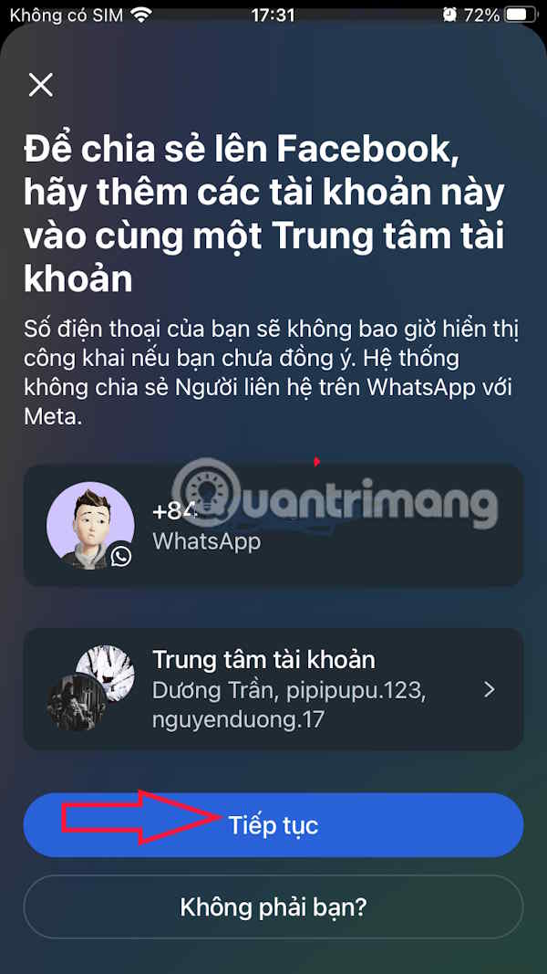 Thêm tài khoản vào Trung tâm