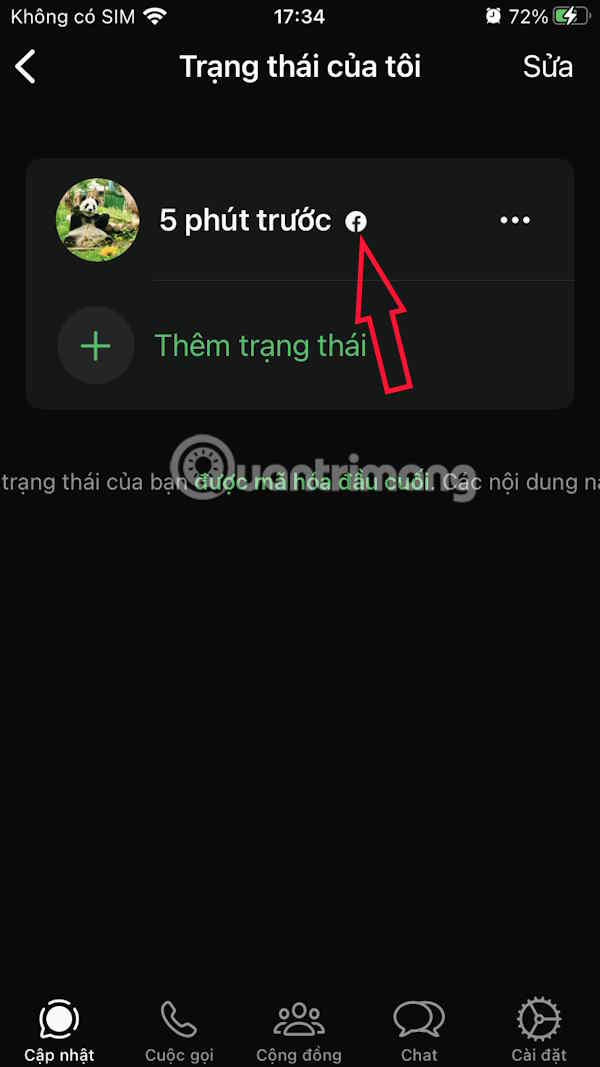 Đăng chéo status WhatsApp lên Facebook