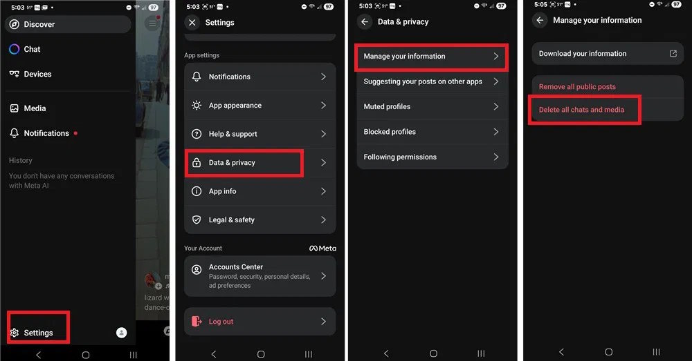 Xóa dữ liệu Meta AI