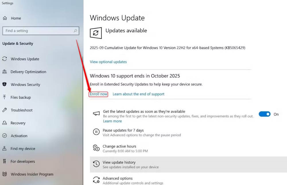 Đăng ký cập nhật bảo mật Windows 11