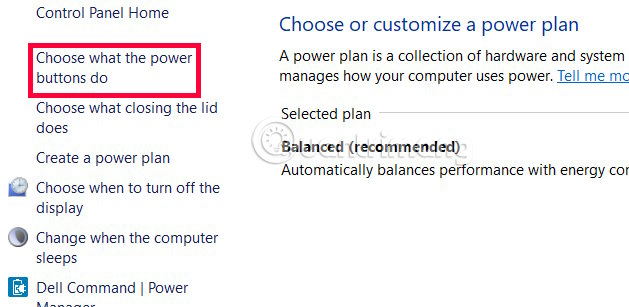 Chọn thao tác tắt nguồn