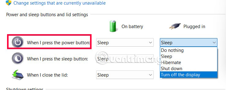 Biến nút nguồn thành tắt màn hình