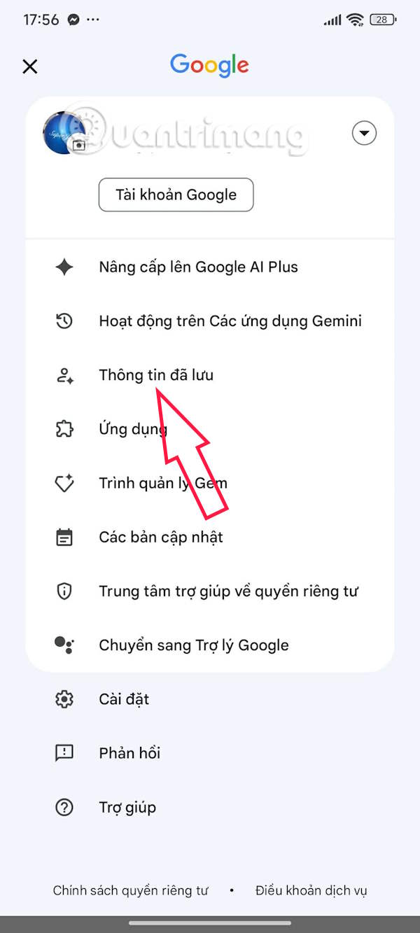 Thông tin Gemini đã lưu