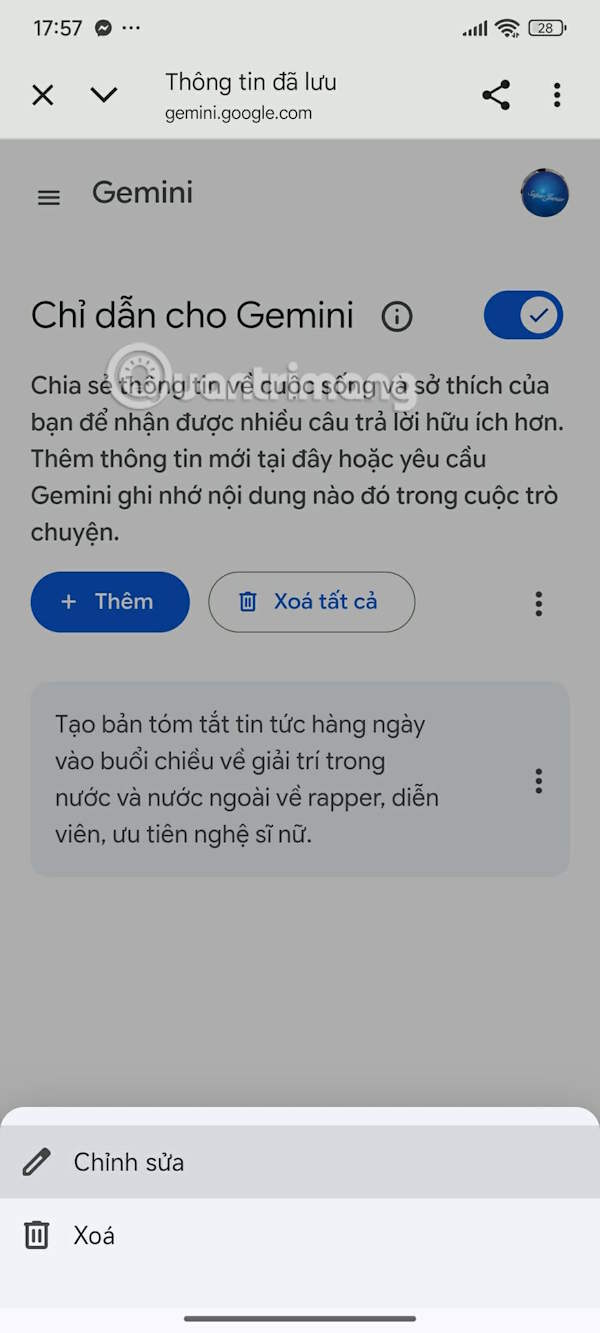 Chỉnh thông tin đã nhập