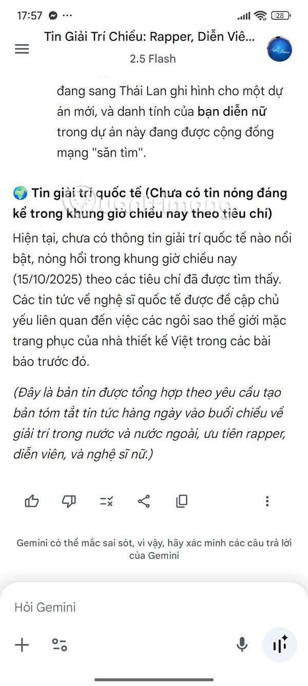 Đọc tin tức từ Gemini