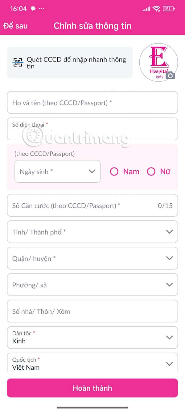 Thông tin tạo tài khoản 