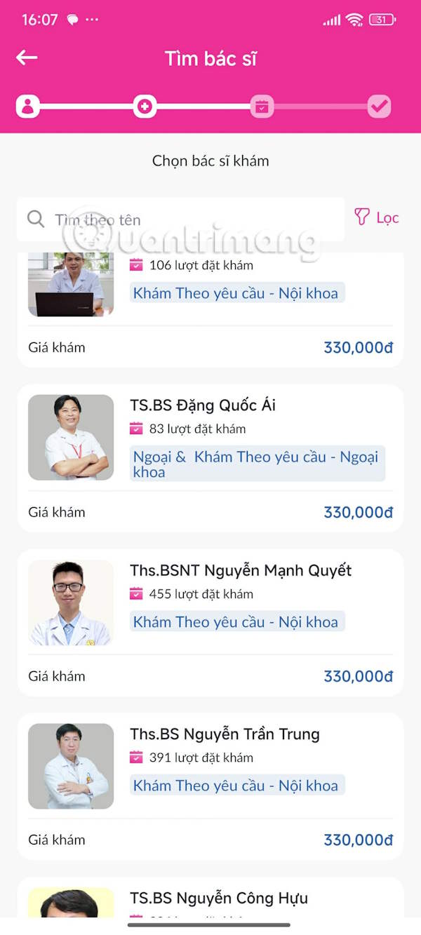 Chọn khám theo bác sĩ