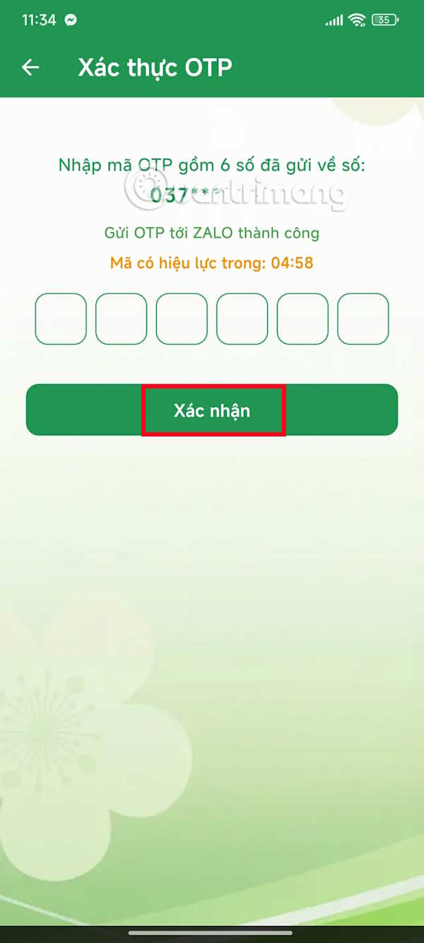 Nhập mã xác minh tài khoản vào Bạch Mai Care