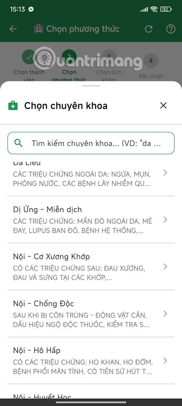 Chọn khám theo khoa 