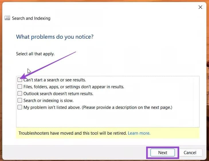 Sử dụng Search Indexing Troubleshooter