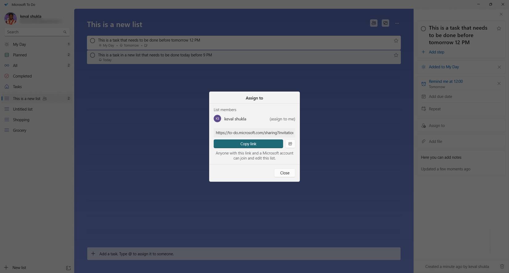 Giao nhiệm vụ cho người khác trong Microsoft To Do để cộng tác