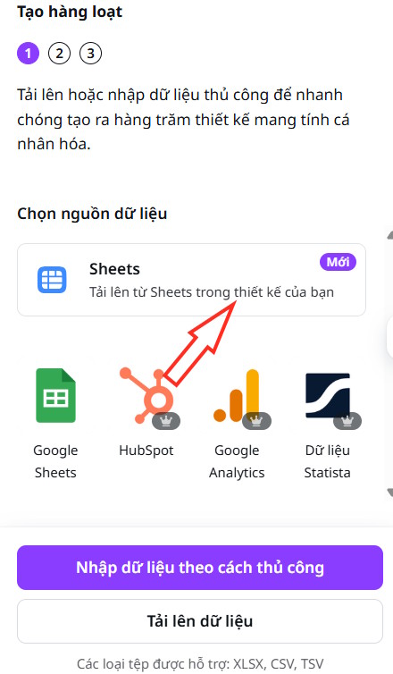Tải dữ liệu danh sách lên Canva