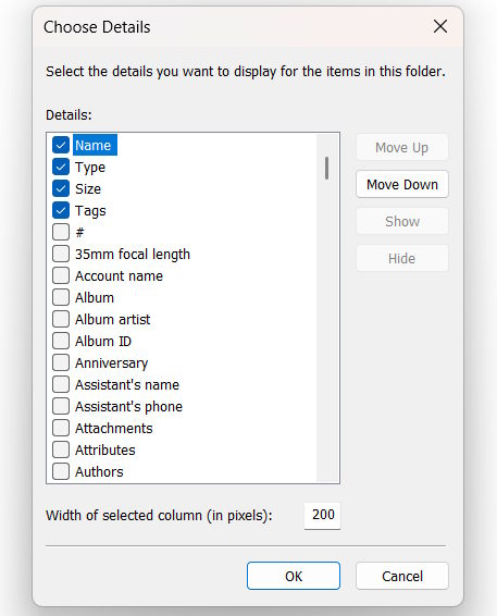 Chọn trường thông tin hiển thị