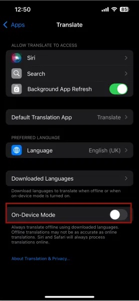 Bật On-Device Mode trên iPhone