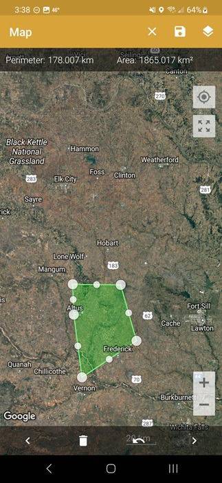 Thiết lập khu vực cần đo trong GPS Fields Area Measure.