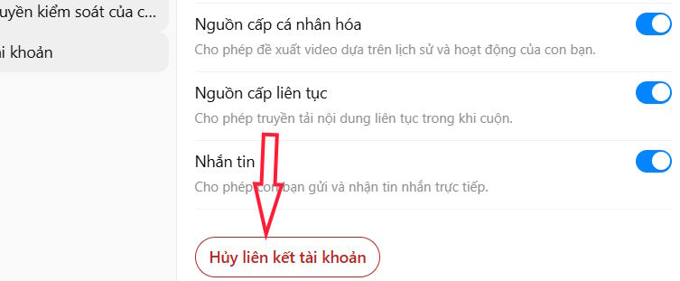 Hủy liên kết tài khoản ChatGPT gia đình