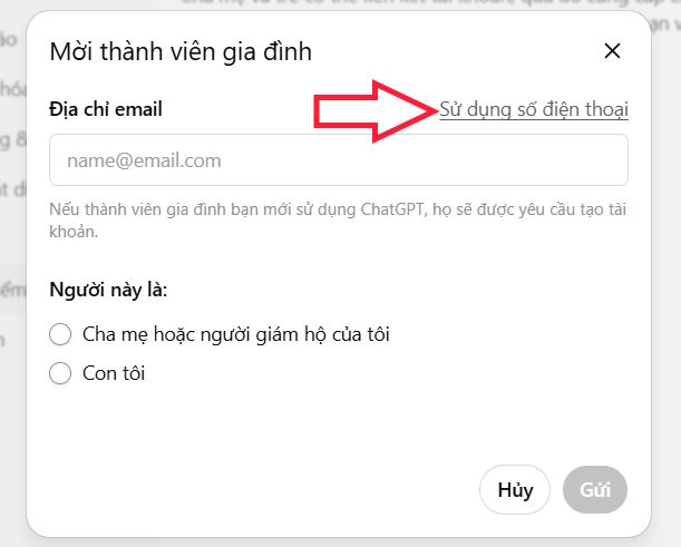 Tài khoản email ChatGPT của con