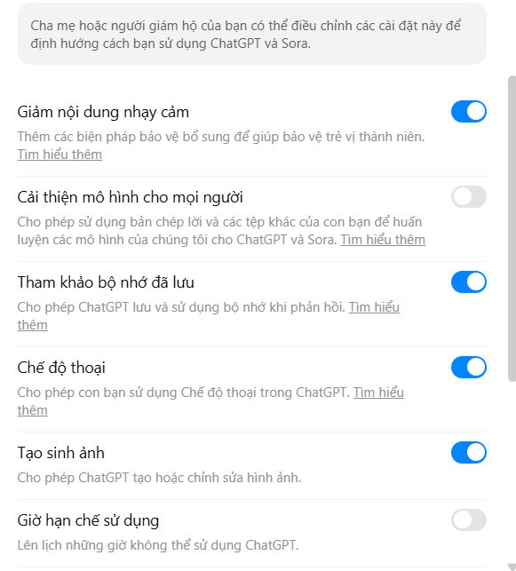 Kiểm soát tài khoản ChatGPT của con