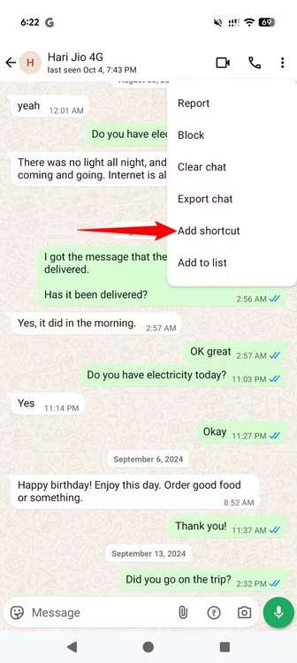 Thêm phím tắt trò chuyện WhatsApp