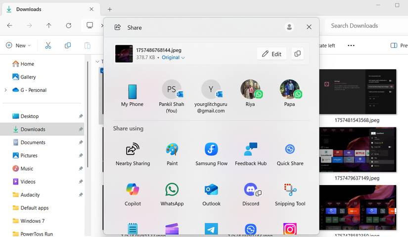 Menu chia sẻ của Windows File Explorer