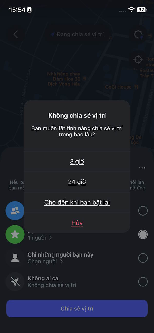 Dừng chia sẻ vị trí Instagram