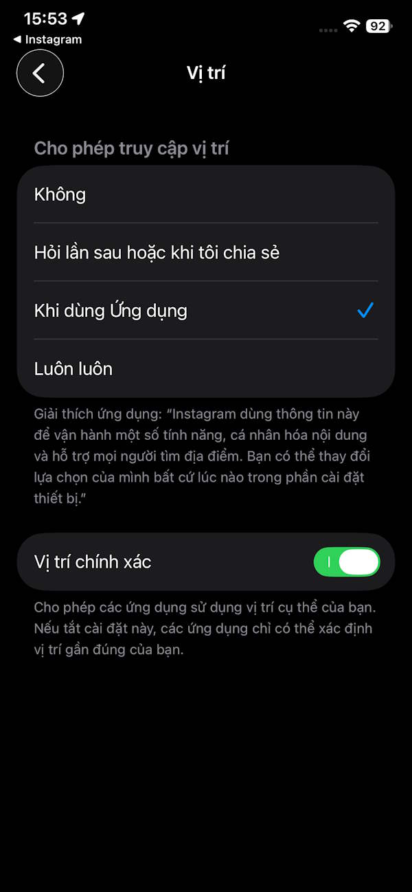 Dùng vị trí cho Instagram
